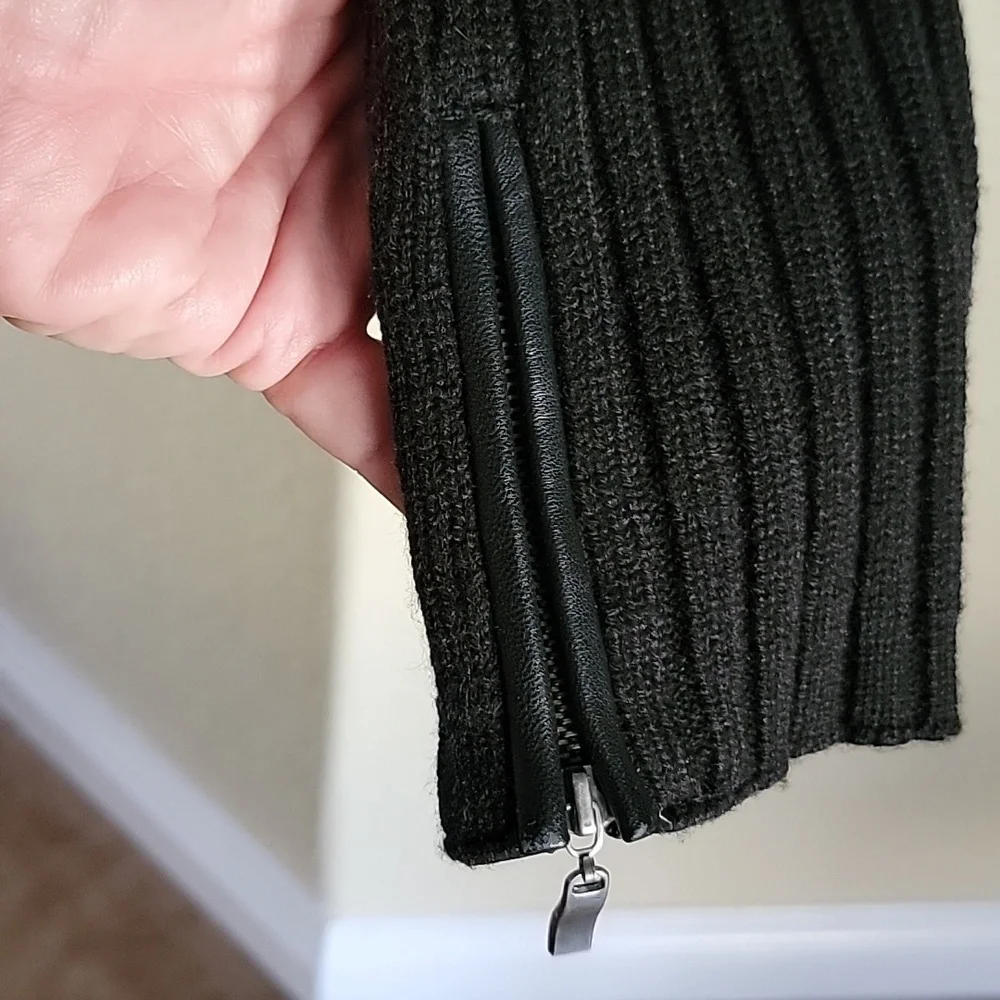 Leather & Wool Blend Knit Bikercore Moto Jacket Black size L - Picture 4 of 14